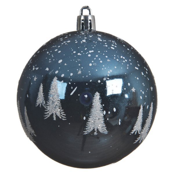 Χριστουγεννιάτικη Μπάλα Μπλε με Δεντράκια Γυαλιστερή (8cm)